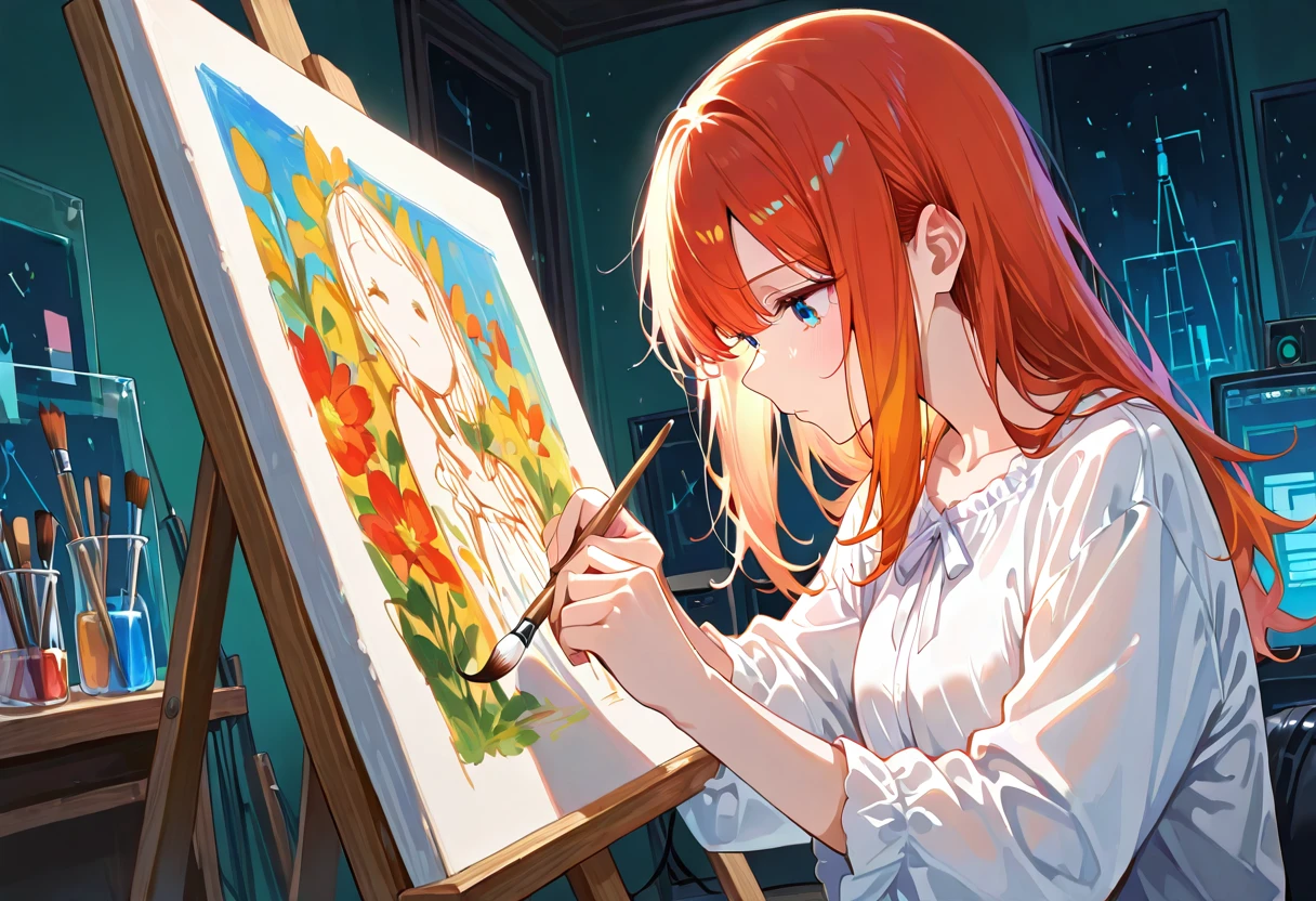 Creator painting a digital anime mural in a studio
