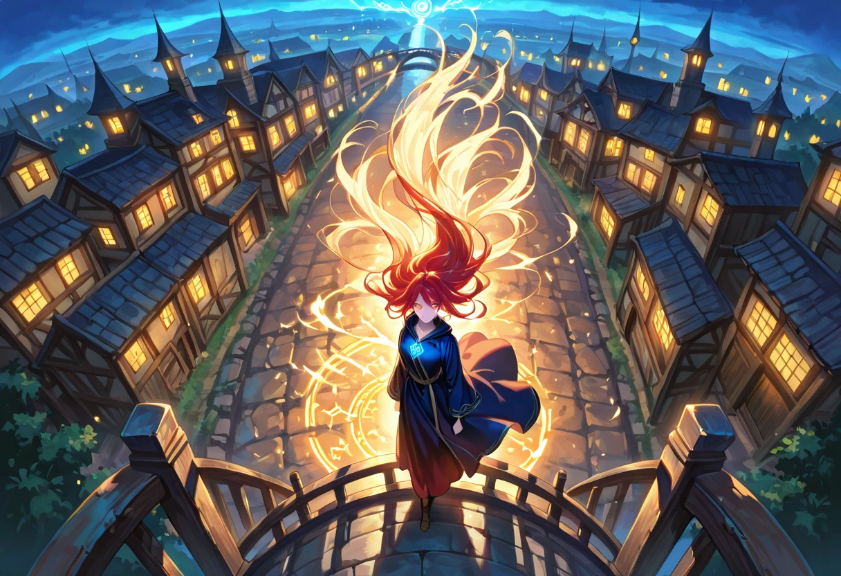 Fantasy mage casting a protective spell over a bridge