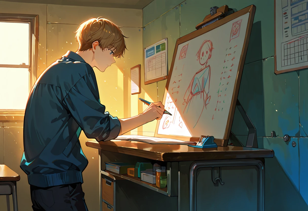 Creator storyboarding an anime scene